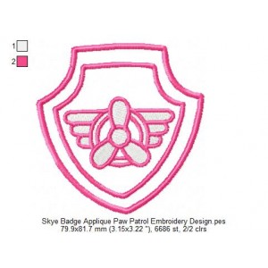 Skye Badge Applique Paw Patrol Embroidery Design